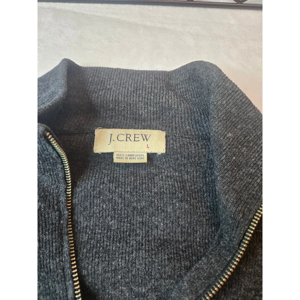 J Crew Mens Lambswool Full Zip Sweater Grey Colorblock Mock Neck Large